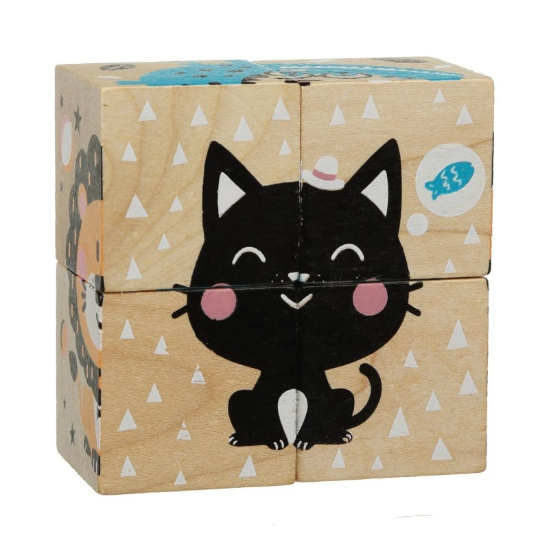 Дървени кубчета Cubika, Животни, 4 кубчета, 6 пъзела